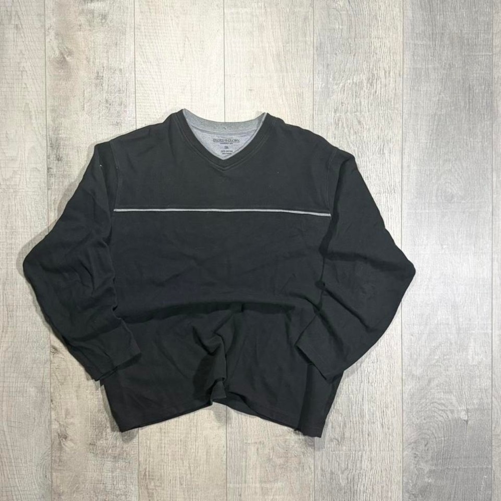 2000s emo, grunge, gray and black striped faded glory long sleeve V-neck